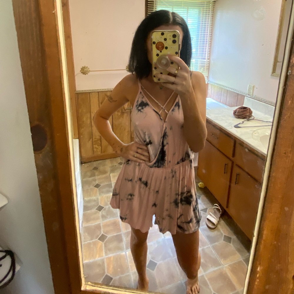 Ginger G boutique pink and black the dye romper